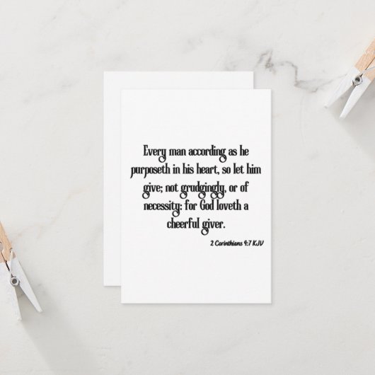 2 Corinthians 9:7 Bijbelscriptproet Kaart (Voorkant / Achterkant in situ)