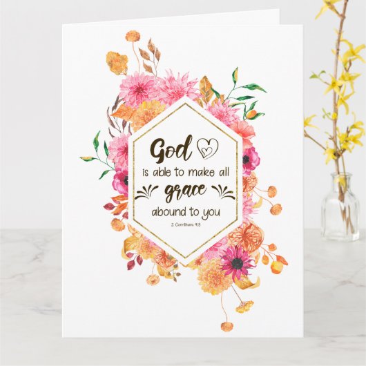 2 Corinthians 9:8 God kan genade overheersen Kaart (Gele Bloem)