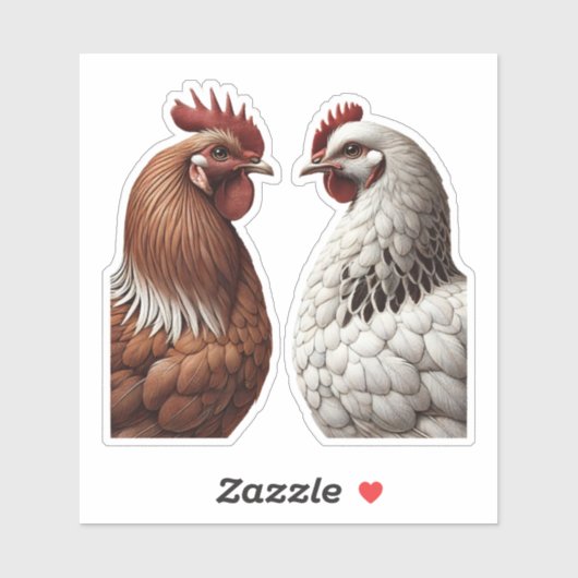 2 Country Chickens Boerderij Barnyard Bruiloft Sticker (Vel)