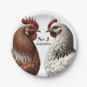 2 Country Chickens Boerderij Barnyard Wedding Papieren Bordje (Voorkant)