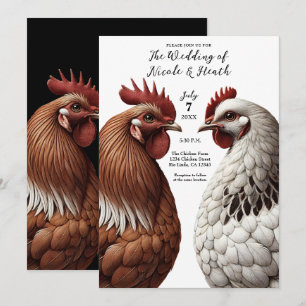 2 Country Kippen Boerderij Barnyard Bruiloft Kaart