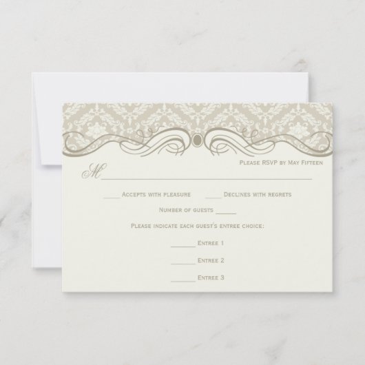 #2 Crème Tan Damask Krullen RSVP Menu Keuze (Voorkant)