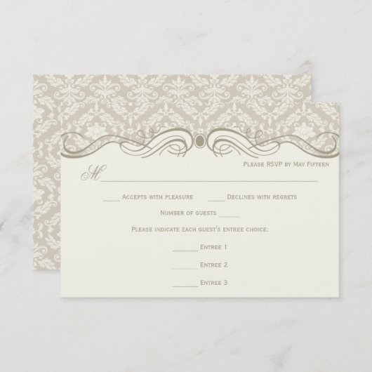 #2 Crème Tan Damask Krullen RSVP Menu Keuze (Voorkant / Achterkant)