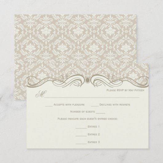 #2 Crème Tan Damast Krullen RSVP Menu Keuze (Voorkant / Achterkant)