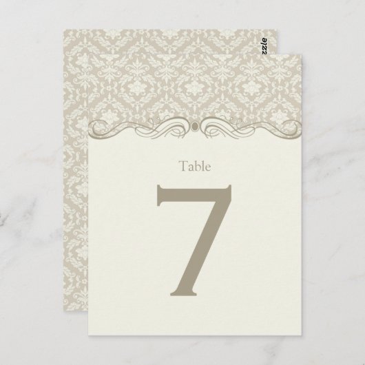 #2 Crème Tan Ivoor Damask Swirls Tafel Kaarten (Voorkant / Achterkant)