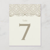 #2 Crème Tan Ivoor Damask Swirls Tafel Kaarten (Voorkant)
