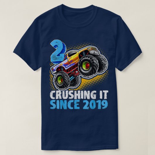 2 Crushing It Since 2019 Monster Truck 2nd Birthda T-shirt (Design voorkant)