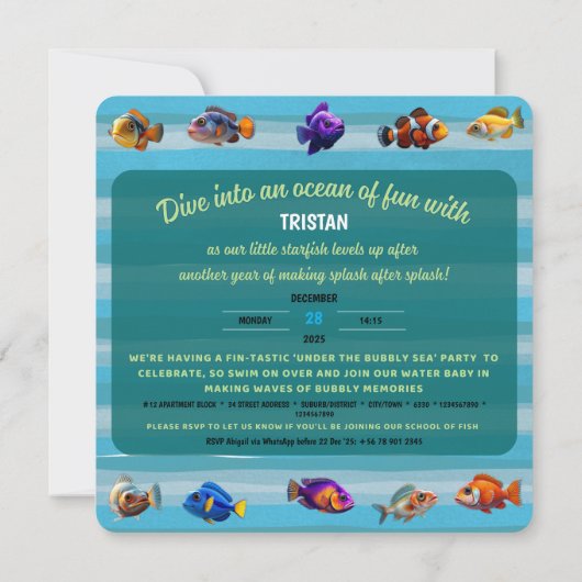 2 Cute 2 Handle Party Rounded Edge Flat Invitation (Achterkant)