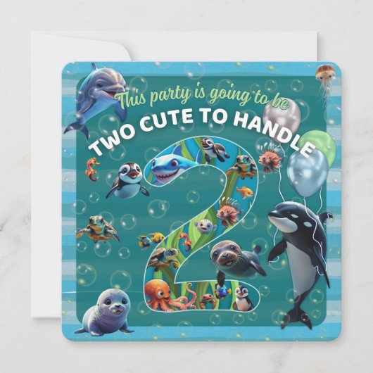 2 Cute 2 Handle Party Rounded Edge Flat Invitation (Voorkant)