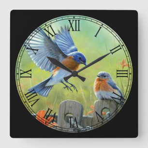 2 Cute Birds die Fine Art Roman Numbers spelen Vierkante Klok