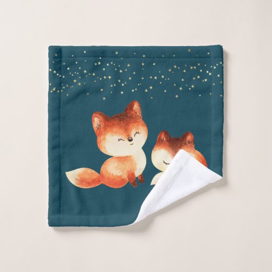 2 Cute Red Foxes onder de sterren Bad Handdoek (Wasdoekje)
