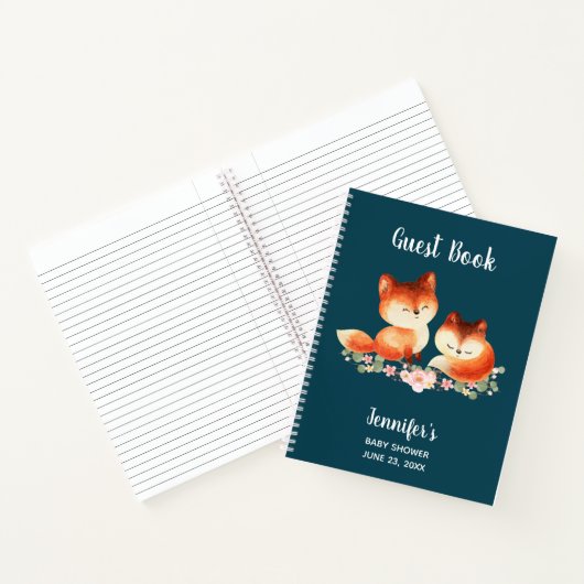 2 Cute Red Foxes Waterverf Afbeelding Guest Book Notitieboek (Binnen)