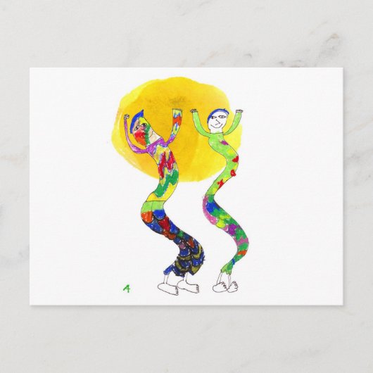 2 dansers dansen in de zon briefkaart (Voorkant)