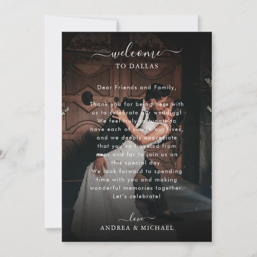 2 Dark Photo Wedding Welkomstbrief reisschema Kaar Kaart (Voorkant)