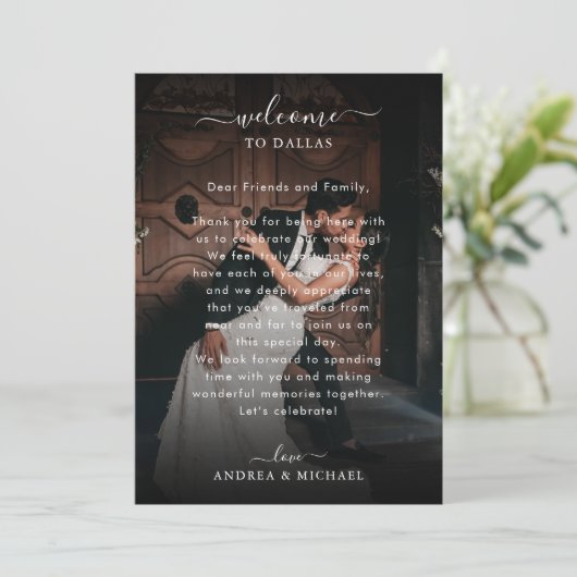 2 Dark Photo Wedding Welkomstbrief reisschema Kaar Kaart (Staand voorkant)