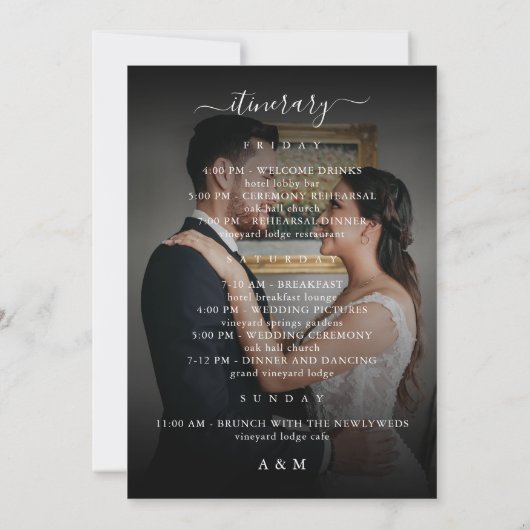 2 Dark Photo Wedding Welkomstbrief reisschema Kaar Kaart (Achterkant)