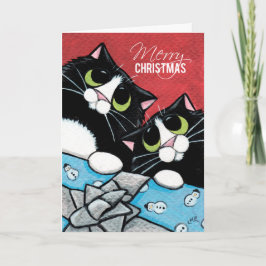 2 de Katten van de smoking en een Onderhavige Feestdagen Kaart