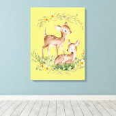 2 Deer Fawns in een bloementuin Canvas Afdruk (Insitu (Houten vloer))