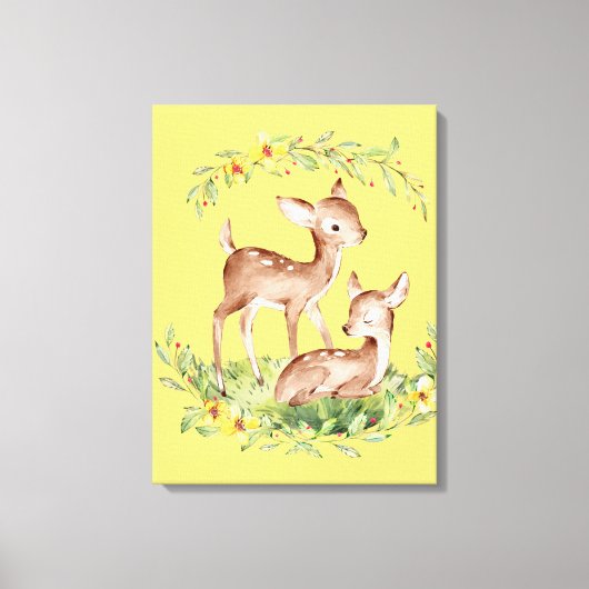 2 Deer Fawns in een bloementuin Canvas Afdruk (Voorkant)
