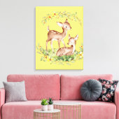 2 Deer Fawns in een bloementuin Canvas Afdruk (Insitu (Woonkamer))