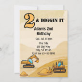 2 & Diggin It, Construction Vehicle 2nd Birthday Kaart (Voorkant)