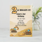 2 & Diggin It, Construction Vehicle 2nd Birthday Kaart (Staand voorkant)