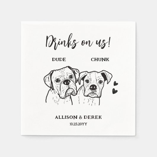 2 Dogs Doodle Drawing Drinken op ons Bruiloft Servet (Voorkant)