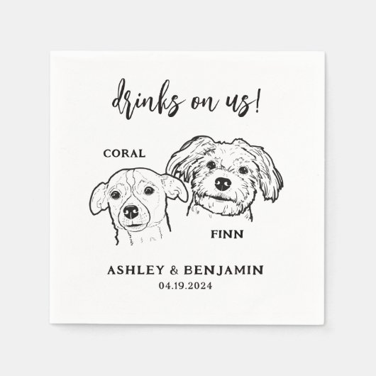 2 Dogs Faces Sketch Pet Drinken op ons bruiloft Servet (Voorkant)