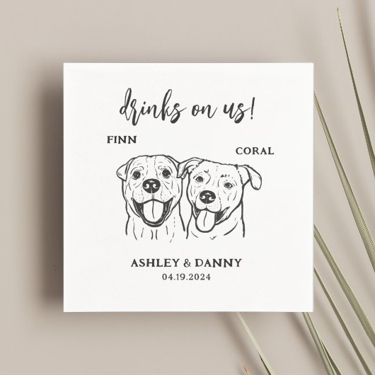 2 Dogs Pet Line Art Drinken op Us bruiloft Servet