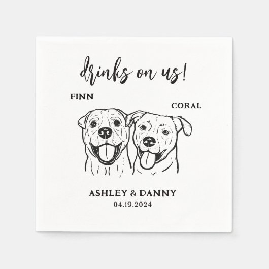 2 Dogs Pet Line Art Drinken op Us bruiloft Servet (Voorkant)
