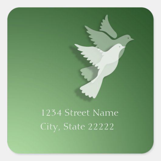 2 Doves of Peace Retouradres Groen Vierkante Sticker (Voorkant)