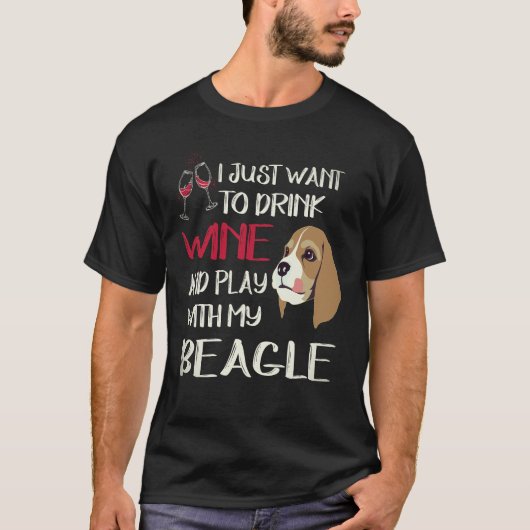 2 Drink Wijn En Speel Met Mijn Beagle T-shirt (Voorkant)