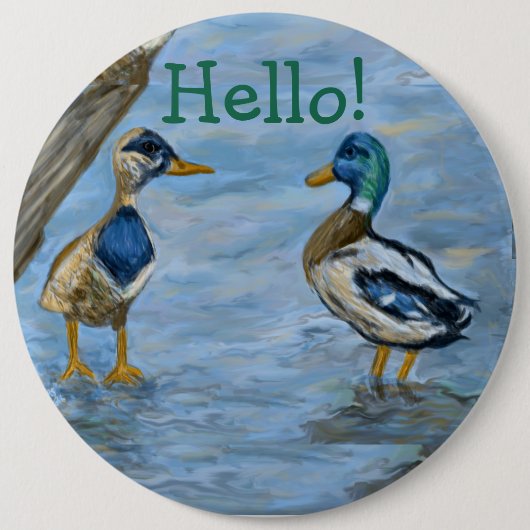 2 Eenden in een gesprek Ronde Button 6,0 Cm (Voorkant)