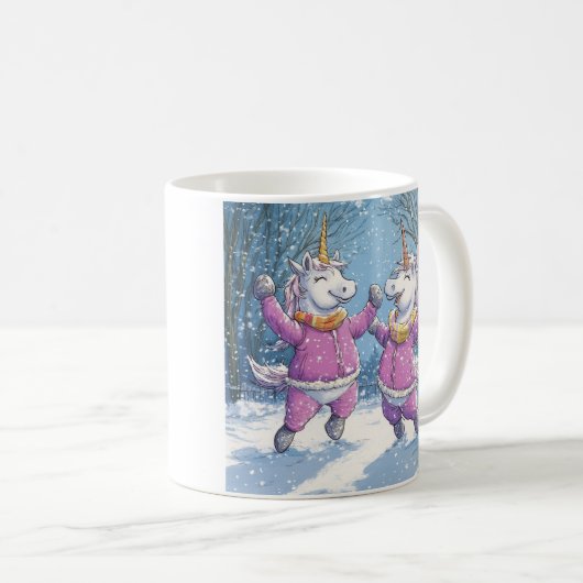 2 Eenhoorns in sneeuwoutfit Koffiemok (Voorkant rechts)