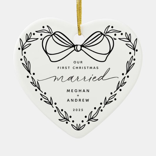 2 Eerste Kerstmis Getrouwd met Kerstmis Keramisch Ornament (Voorkant)