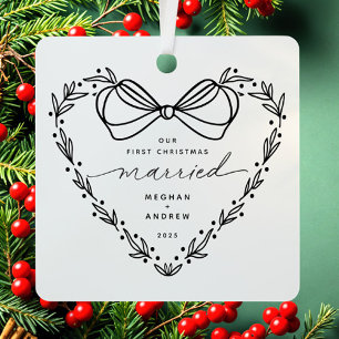 2 Eerste Kerstmis Getrouwd met Kerstmis Metalen Ornament
