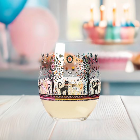 2 Egyptische katten met piramides Wijnglas Zonder Voet (Insitu (Baby Shower))