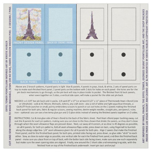 2 Eiffel Tower Pointillism Brooch Pattern fabric Stof (Swatch)