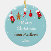 2 Eigenaren van kerstbijkantoren Keramisch Ornament (Achterkant)