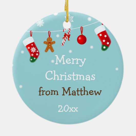 2 Eigenaren van kerstbijkantoren Keramisch Ornament (Achterkant)