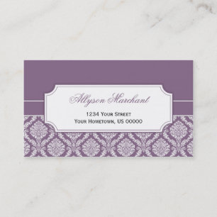 #2 Elegant  Dusty Paars White Damask Visitekaartje