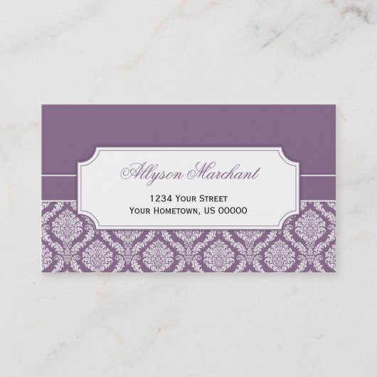 #2 Elegant  Dusty Paars White Damask Visitekaartje (Voorkant)