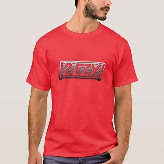2 EZY mannen stalen effect logo rood t-shirt (Voorkant)