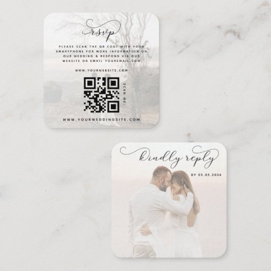 2 Faded Foto's QR Code Website Online Bruiloft RSV Informatiekaartje (Voorkant / Achterkant)
