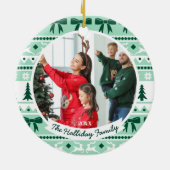 2 Familie Foto Kersttrui Mint Groen Keramisch Ornament (Achterkant)