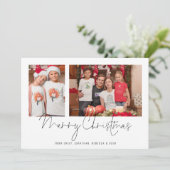 2 Familie Foto's Collage Naam Merry Christmas Feestdagenkaart (Staand voorkant)