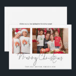 2 Familie Foto's Collage Naam Merry Christmas Feestdagenkaart<br><div class="desc">2 Familie Foto's Collage naam Merry Christmas Kaart. Vervang de twee voorbeeldfoto's eenvoudig door uw eigen foto's en personaliseer ze met uw begroeting en namen onderaan. Vrolijk kerstfeest is in een stijlvol setscript. Ook beschikbaar als digitale download.</div>