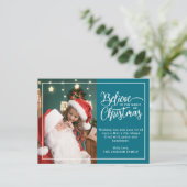 2 familiefoto's blauwgroen Geloof in kerstmagie Feestdagenkaart (Staand voorkant)