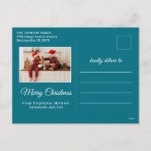 2 familiefoto's blauwgroen Geloof in kerstmagie Feestdagenkaart (Achterkant)