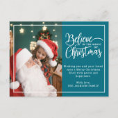 2 familiefoto's blauwgroen Geloof in kerstmagie Feestdagenkaart (Voorkant)